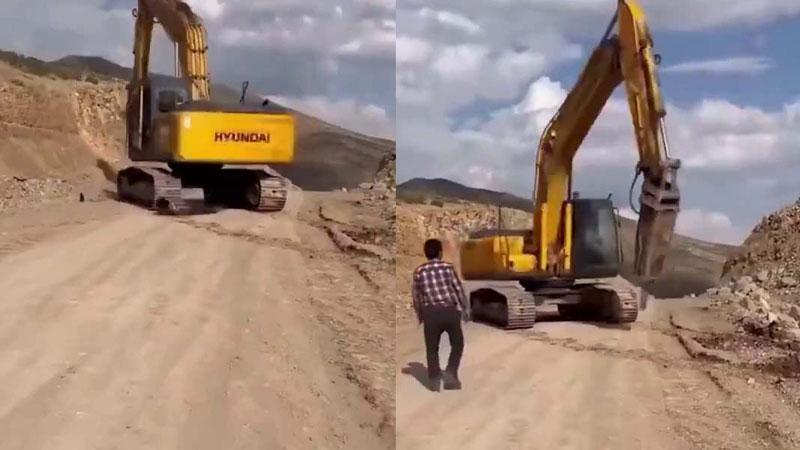 İnşaatta kontrolden çıkan iş makinesini operatör durdurdu